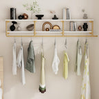 ORSENIGO Industrial Pipe Clothing Rack with Shelves, Gold Wall Mounted Clothes Rack for Home Retail