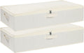 Under Bed Storage Containers, Storage Bins With Lids, Clothes Organizers With Sturdy Structure and Reinforced Handles, Beige, 2 Pack, 31.5 x 15.7 x 5.9 Inch