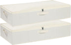 Under Bed Storage Containers, Storage Bins With Lids, Clothes Organizers With Sturdy Structure and Reinforced Handles, Beige, 2 Pack, 31.5 x 15.7 x 5.9 Inch