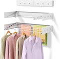 ZMBESUP Upgrade Wall Mounted Drying Rack with 6 Hooks, 31.5" Foldable Laundry Rack, 5 Rods & Hooks Space Saver for Bathroom, Collapsible Clothing Rack with Template for Indoor Outdoor (White)