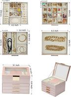 BOOVO Clear Lid Jewelry Box,3 Layers Jewelry Organizer Large Jewelry Storage Box with 2 Drawers,Jewelry Holder Organzier of Rings Earrings Necklace Bracelets for Women (Rose Gold, 4 Layer)