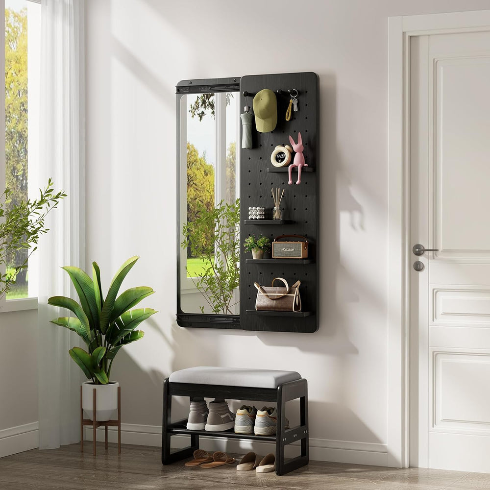 Full Length Mirror with Shelf and Hooks,Entry Way Mirrors for Wall,Wall Mirro...