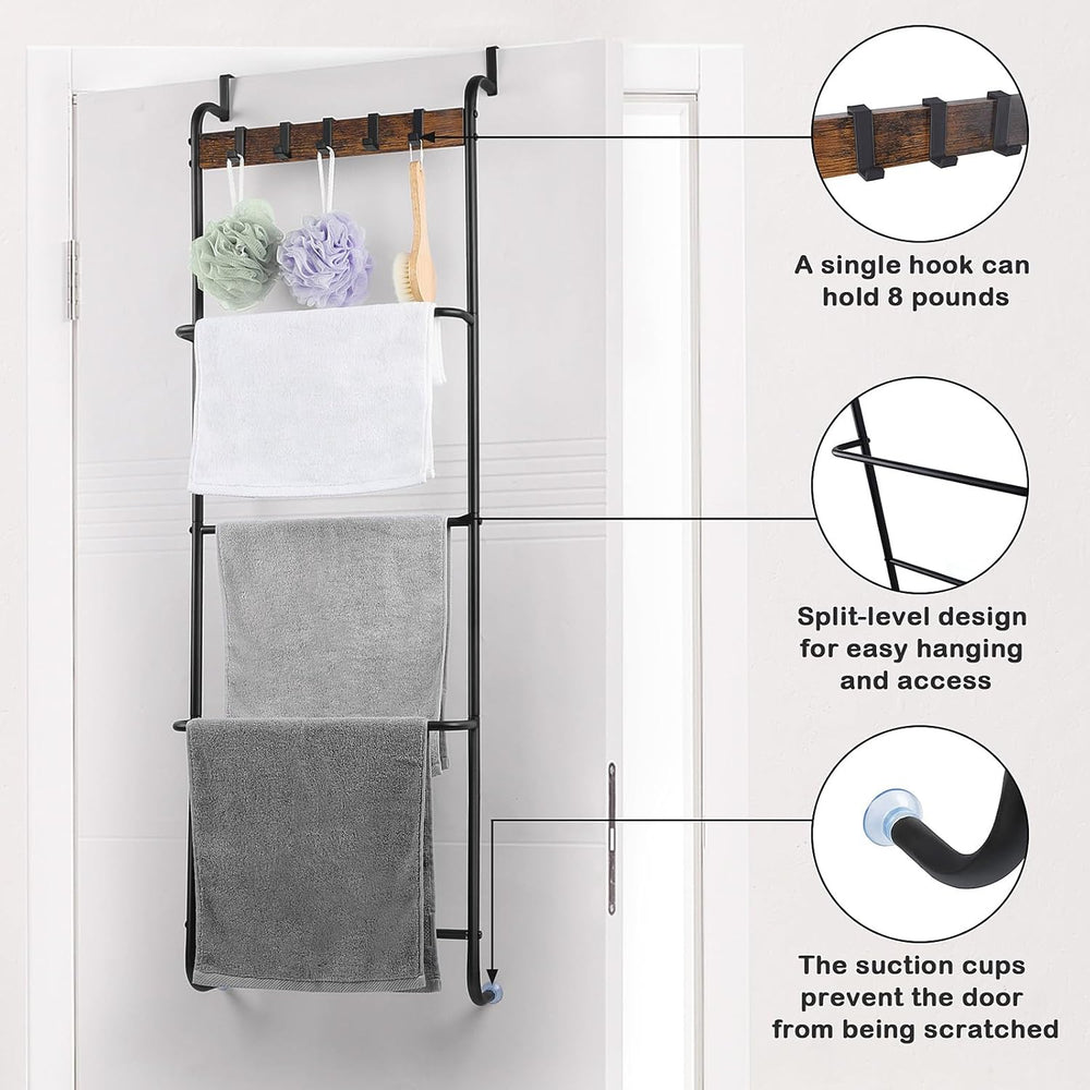 Over The Door Towel Rack Bathroom Behind Door Towel Holder with Hooks 5 Tier ...