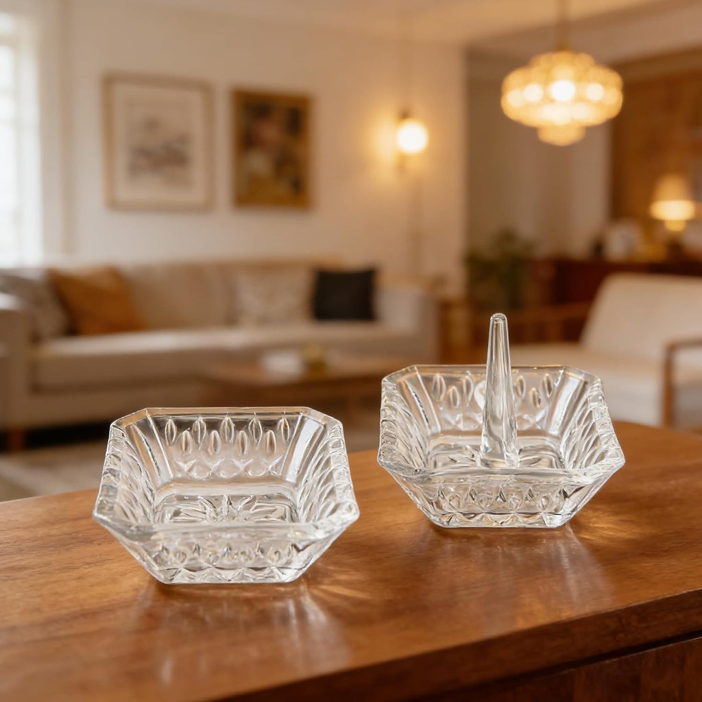 2pcs Clear Crystal Ring Holder Crystal Jewelry Dish Tray | Small Ring Dish, Gifts for Women, Engagement Wedding Ring Holder