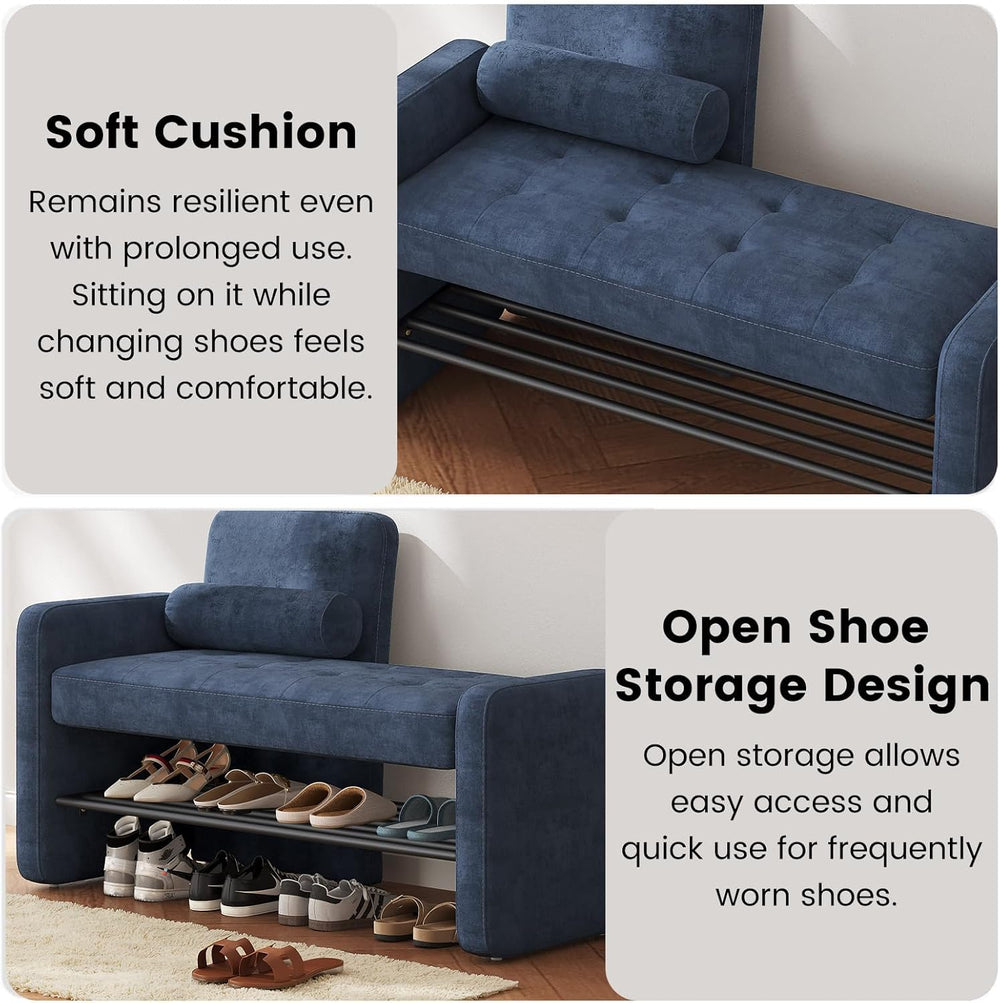 40.94" Entryway Shoe Rack with Cushion Padded Seat, 2-Tier Shoe Bench wi...