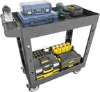 Large Garage Plastic Utility Cart, Heavy Duty 2 Shelf Tool Cart Service Cart Rolling Push Carts with Ergonomic Handle 5" Swivel Casters.