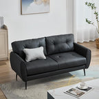 TYBOATLE Sofa Couch 61" Small Loveseat Couches for Living Room, Black Faux Leather Couch Mid Century Modern Tufted Mini Sofa Comfy Office 2 Seat Settee Love Seat Couches for Small Spaces Bedroom