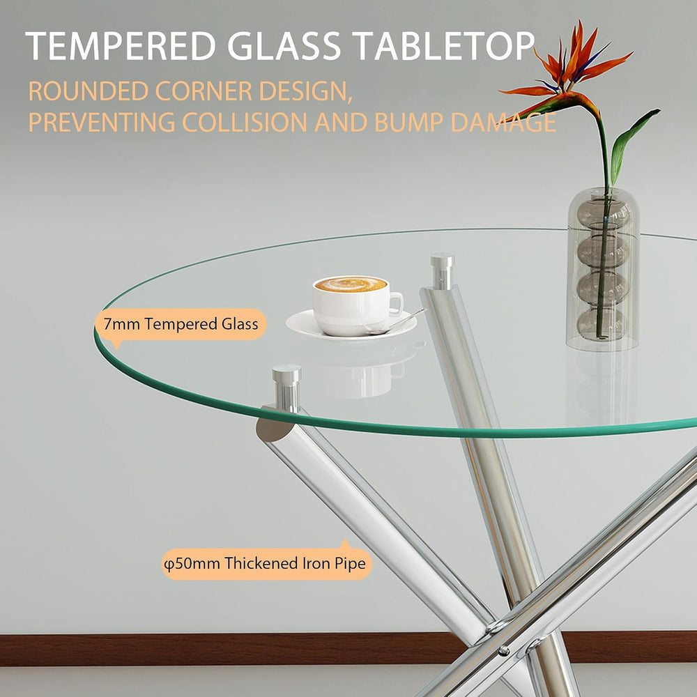 Modern Dining Room Table for 4 People, 36" Round Dining Table with Silve...