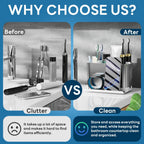 Bathroom Countertop Organizer with Front Ledge for Phone, Detachable Kids Toothbrush Holders with Cord Slots and Ring Holder, 6 Slots Toothbrush Toothpaste Holder with Drainage for Family