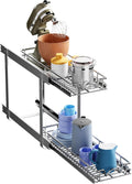 HOLDN’ STORAGE Two Tier Pull Out Cabinet Organizer, Individual Sliding Drawers - Heavy Duty Metal with Lifetime Limited Warranty - Anti Rust Chrome Finish - 8" W x 21”D x 16.5" H