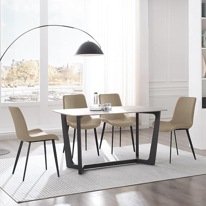 Dining Chairs, Modern PU Leather Dining Room Chair with Sturdy Metal Legs, Upholstered Seat Dinner Chairs Accent Side Chairs for Indoor Kitchen Living Room (Tan, Set of 4)