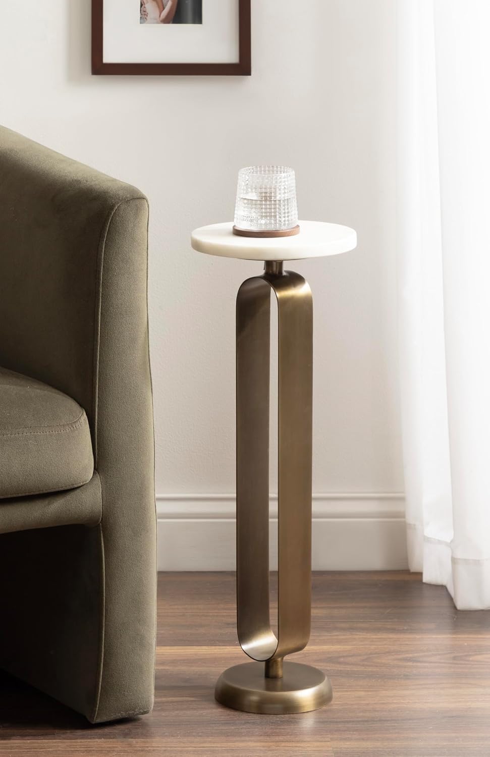 Kate and Laurel Helio Modern Round Marble Drink Table, 8 x 8 x 24, White and ...