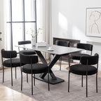 Black Boucle Dining Chairs Set of 4, Upholstered Dining Chairs with Black Metal Legs, Round Modern Dining Chair for Dining Room