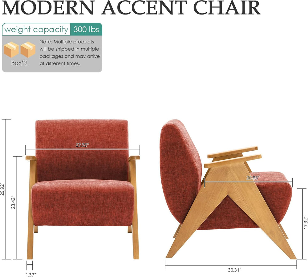 Home Accent Chair Mid Century Modern Accent Chair with Wood Frame, Lounge Uph...