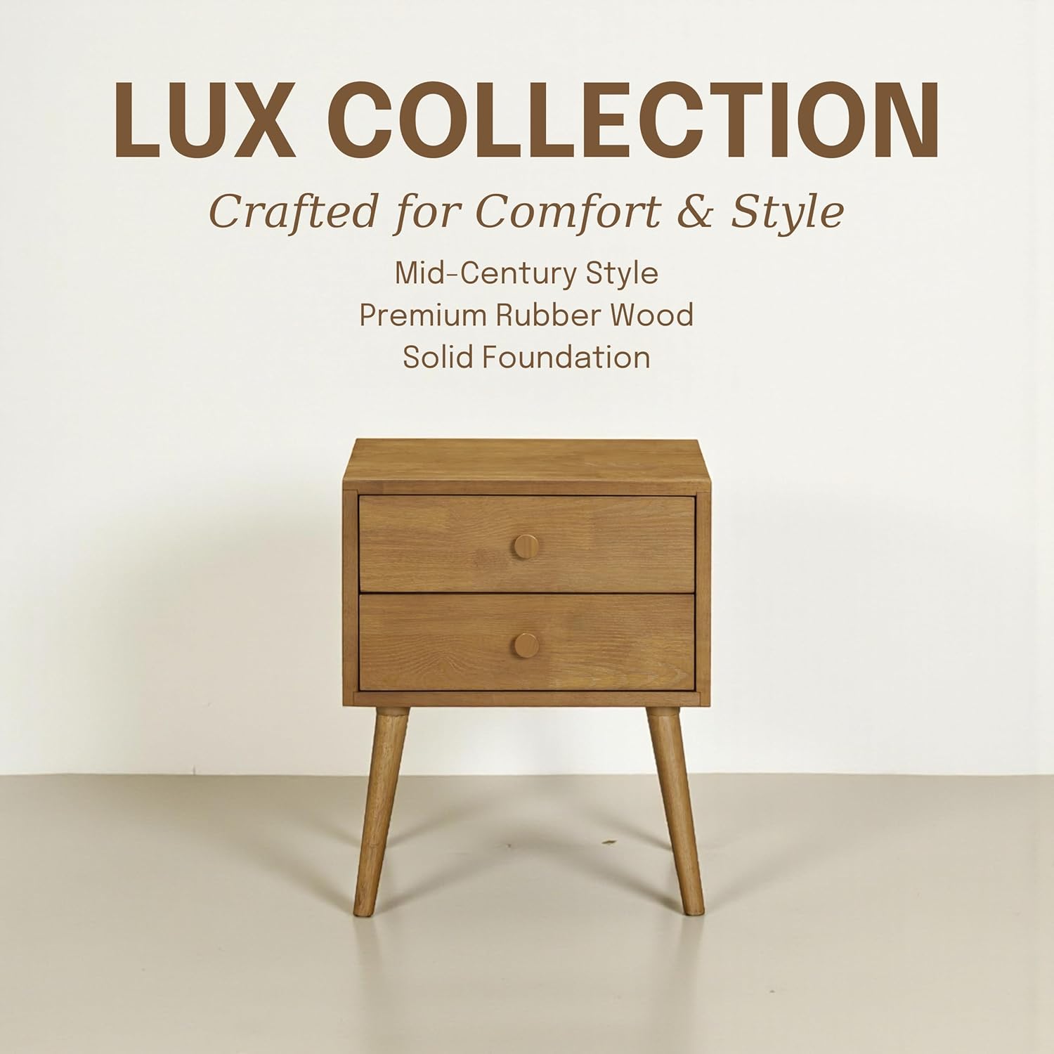 NTC Lux Nightstand with 2 Drawers, Featuring Adaptable Design, 150 lbs Load Capacity, Water-Resistant, Elevate Your Space, Easy Assembly - Rustic Oak