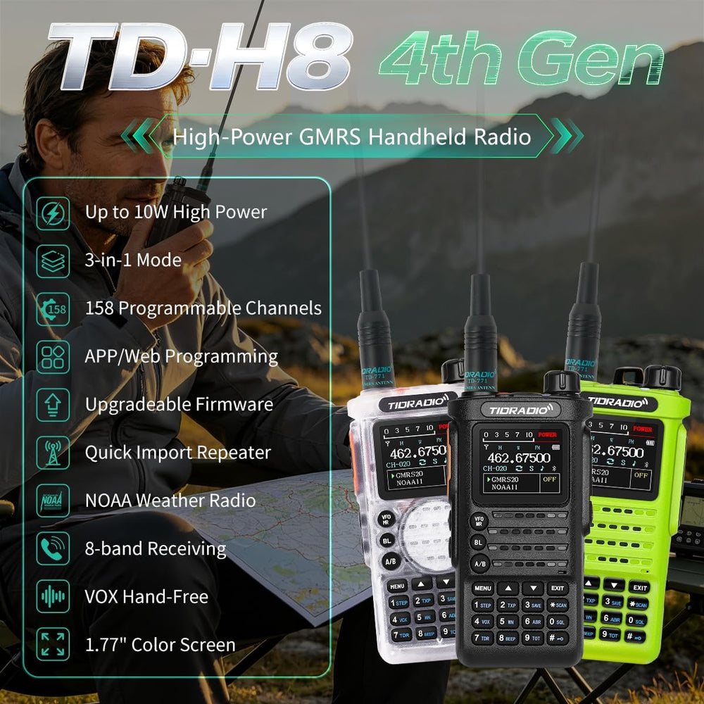 (4th-Gen) TIDRADIO TD-H8 10 Watt GMRS Handheld Radio, APP/PC Programming 4PCS...