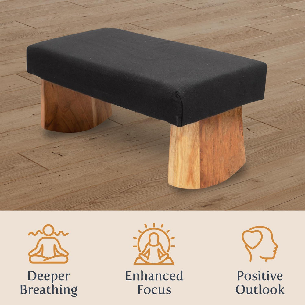 Meditation Bench (Burgundy), Seiza, Sustainable Acacia Wood with Curved Botto...