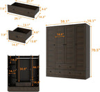 Almirah for Clothes, Tall Brown Bedroom Storage Wardrobe Closet Cabinet with Louvered Doors and Shelves, Large Wide Standing Wardrobe Clothes Closet with Hanging Rod and Drawers for Bedroom
