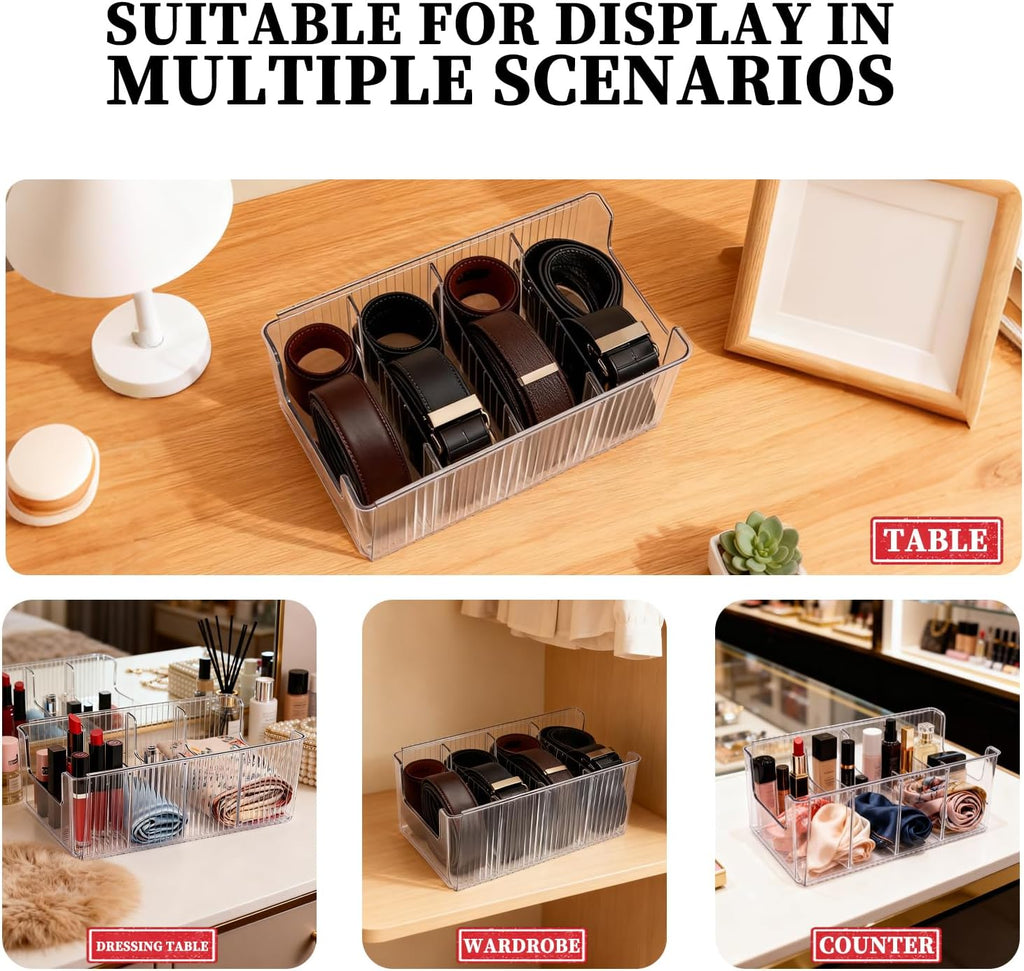 Belt Storage,2-Piece Set with Transparent Belt Rack and Adjustable Divider for Storing Underwear,Socks,tie Drawers and wardrobes