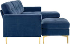 P PURLOVE Velvet Modern Large Sectional Sofa, U Shape Upholstered Couch with Chaise, Convertible Sofa Couch with Movable Ottoman for Living Room Apartment (Blue)