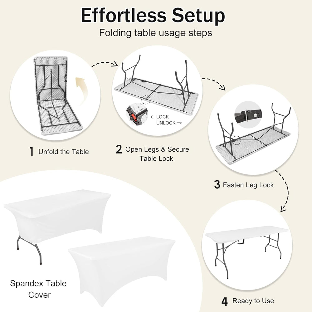 1 Set 6 FT Rectangle Folding Table with Carrying Handle, Lightweight Fold-in-...