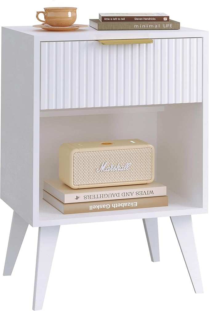 Fluted Night Stand with Opening Storage,Mid Century Bedside Table with Drawer...