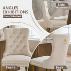 Velvet Dining Chairs Set of 4, Kitchen & Dining Room Chairs, Upholstered Dining Chairs with Back Ring Pull and Golden Solid Wood Legs, Modern Tufted Kitchen Chairs for Dining Room, Cream