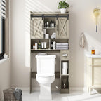 Vabches Over The Toilet Storage Cabinet, Farmhouse Storage Cabinet Over Toilet with Sliding Door& Toilet Paper Holder Stand，Home Space-Saving Toilet Rack, for Bathroom, Restroom, Laundry