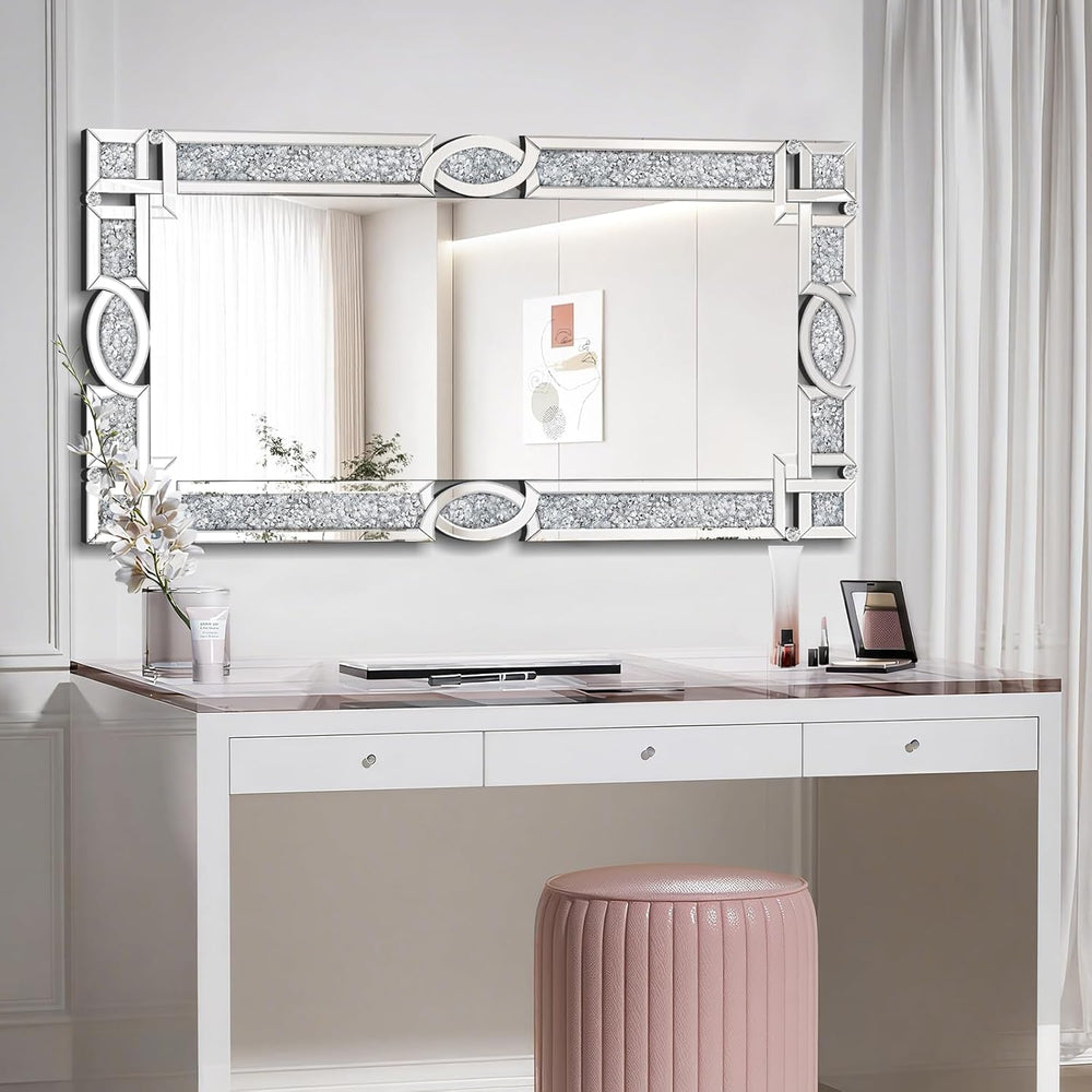 Crushed Diamond Mirrors for Wall Decor, 48''x24'' Rectangle S...