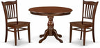 East West Furniture HBGR3-MAH-W 3 Piece Dining Room Table Set Contains a Round Kitchen Table with Pedestal and 2 Dining Chairs, 42x42 Inch, Mahogany