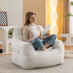 FOXHUNTER Bean Bag Chair with Memory Foam Filling for Adults Ivory | No Assembly Required, Memory Sponge in Small Pieces Filled, Lazy Foam Chair for Bedroom,Living Room