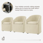 Upholstered Dining Chairs with Casters, Washable Cover Modern Dining Room Chairs with Barrel Backrest & Dual Armrest for Kitchen, Living Room, Bedroom, Sand Fabric, 4PCS