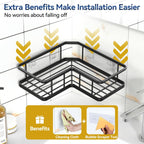 YASONIC Corner Shower Caddy, 5-Pack Adhesive Rustproof Stainless Steel Shower Organizer with Soap Holder, No Drilling Shower Shelf for Inside Shower, Dorm, Renters, Black