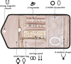 BAGSMART Travel Jewelry Organizer Roll Foldable Jewelry Case for Journey-Rings, Necklaces, Bracelets, Earrings, Black