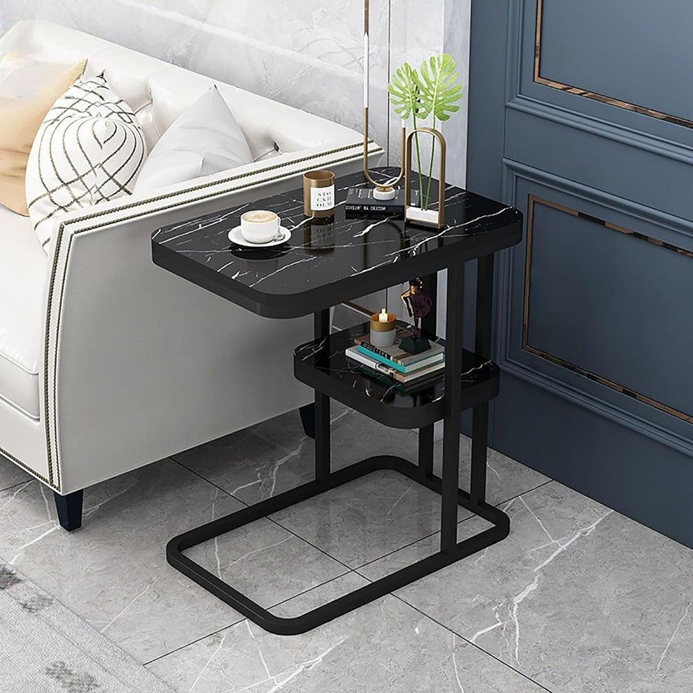 Side Table, End Table with 2-Tier Storage Shelf, Small Bedside Table, Portabl...
