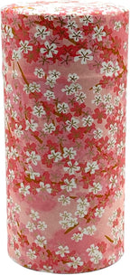野口熊太郎茶園 Japanese Tea Canister Tin Sakura cherry blossoms/Double Lid/Japanese YUZEN Washi Paper Pasted /200g Tea Capacity/Loose Leaf Tea Storage/Storage Container with Lid