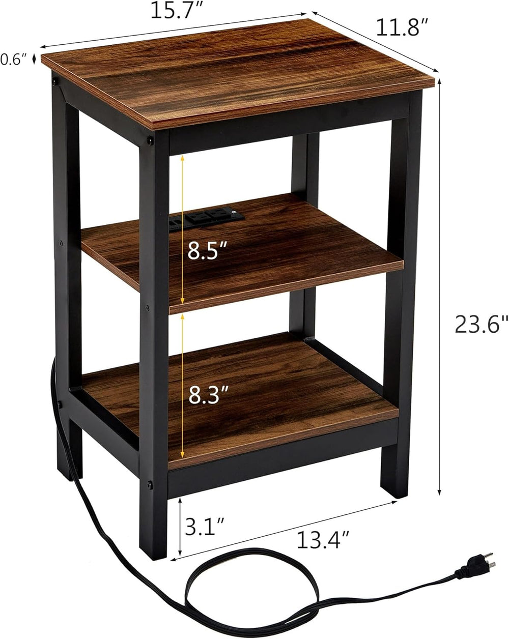 VECELO End Table with Charging Station and USB Ports, Small Wood Nightstand M...