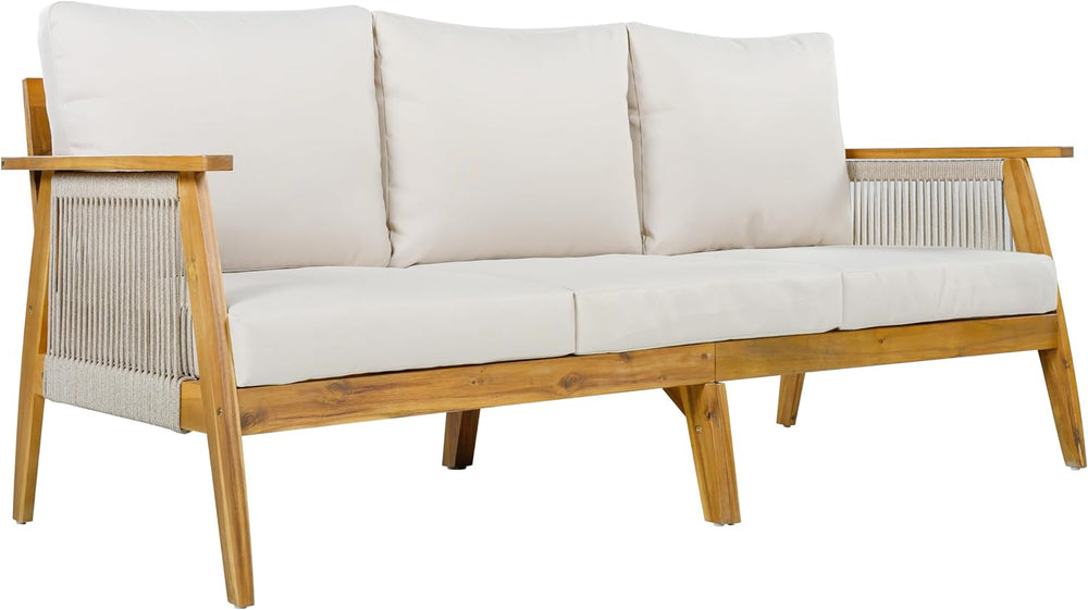 Christopher Knight Home Outdoor 3 Seater Patio Sofa with Acacia Wood Frame an...