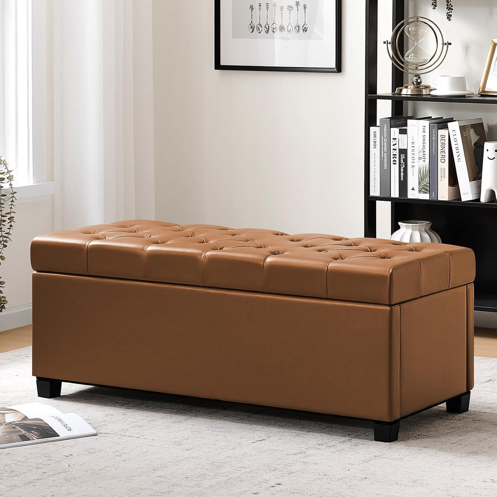 Living&Giving Leather Storage Ottoman Bench for Bedroom, 47.2", Brow...