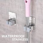 HANZE 2 Pack Stainless Steel Mop Broom Holder Organizer, Self Adhesive Wall Mounted Mop Organizer Storage Rack Clip for Kitchen Bathroom and Garage (Rectangle, Large)