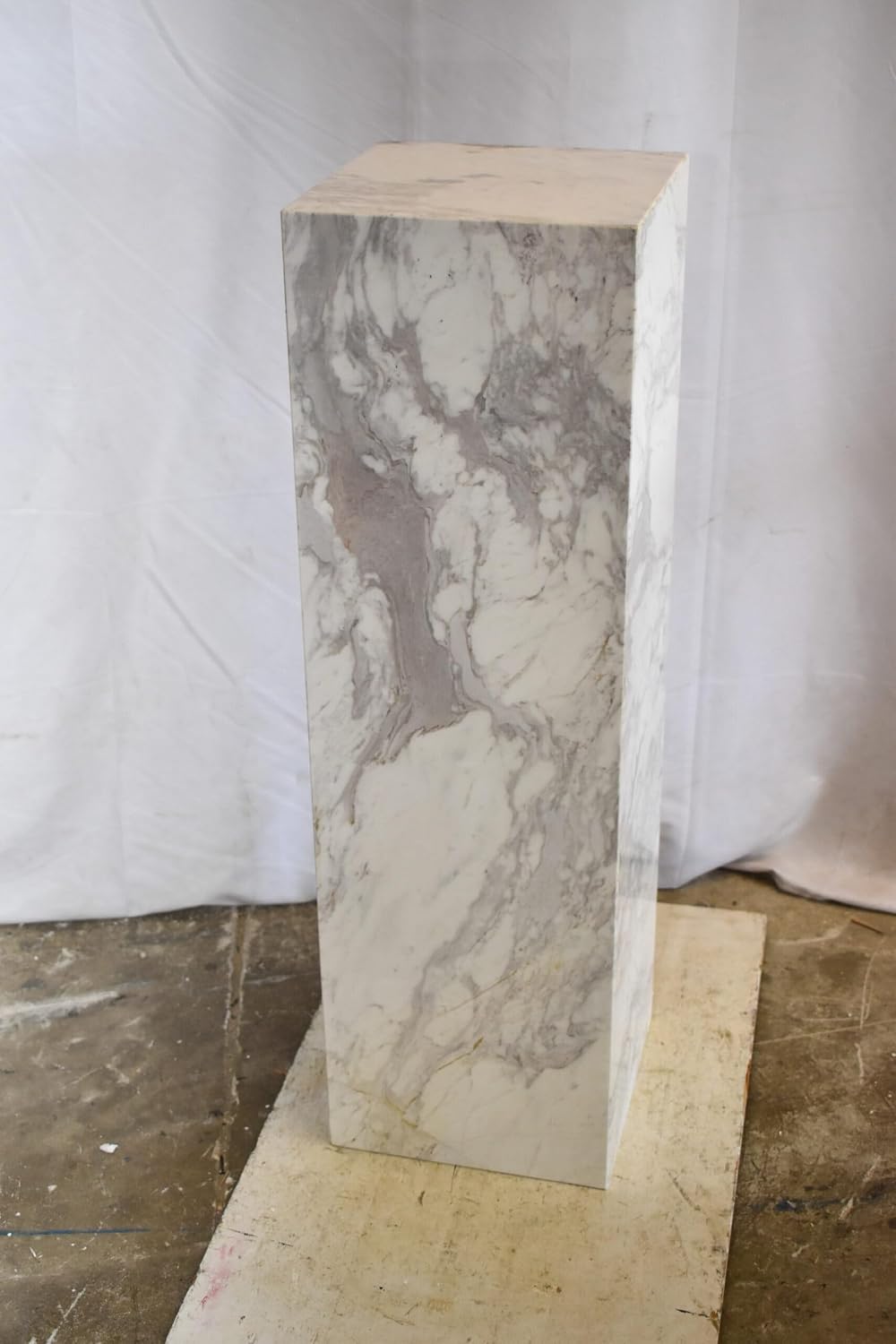 NIFAO Gray & White Marble Stone Display Pedestal, 12" L x 12" W...