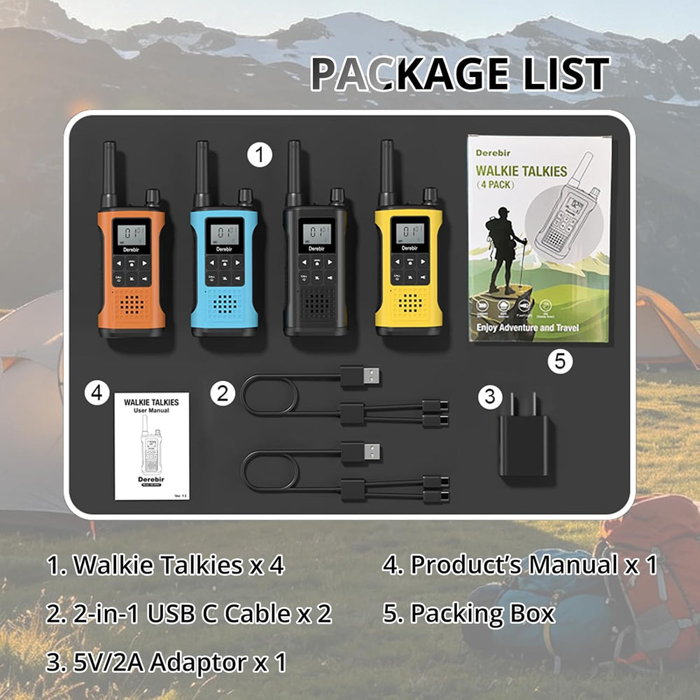 Rechargeable Walkie Talkies for Adults Long Range-4 Pack