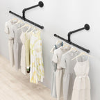 Industrial Pipe Clothes Rack Floating DIY Wall Mounted, Heavy Duty Rustic Vintage Clothing Rod, Metal Garment Bar Space-Saving Hanging for Bedroom, Bathroom and Laundry Room (Black 18 inch)