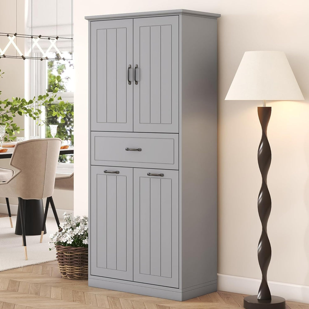 Merax 65.8" Pantry Cabinet with Two Doors & One Drawer & Two Lau...