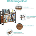ELITEROO 2 Tier CD Holder, Wooden DVD Storage Rack, Tilting CD Organizer Tower for Display, CD Case Shelf Holds Up to Standard 80 CDs or 56 DVDs, Desktop DVD Stand for Music Enthusiasts, Rustic Brown