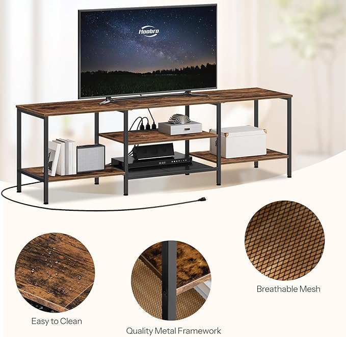 HOOBRO TV Stand with Power Outlets to 75 Inches, TV Console Table with Open S...