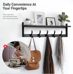 Tatub 29'' Coat Rack Wall Mount with Shelf, Wood Wall Hooks with Storage, Entryway Shelf with 5 Coat Hangers for Bathroom, Living Room, Bedroom, Black