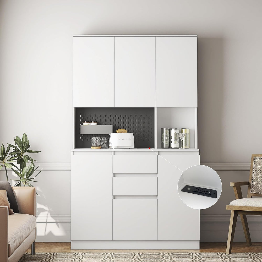 74" Pantry Cabinet,Microwave Cabinet with Storage,Freestanding Buffet Cu...