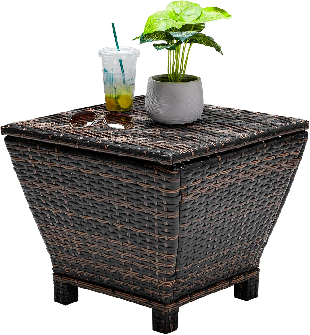 VINGLI Outdoor Side Table with Storage, 13-Gallon Patio Deck Box Outdoor Wick...