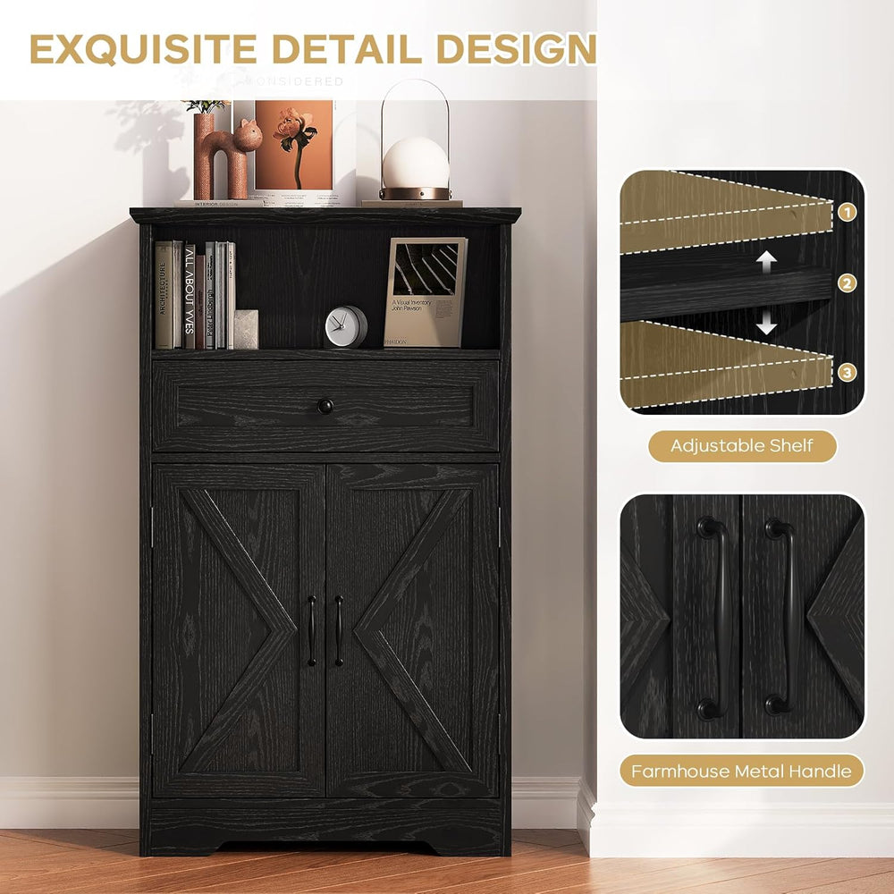 Floor Cabinet, Farmhouse Storage Cabinet with Barn Doors and Drawer, 11.81&qu...